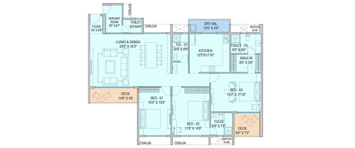 Floor plan for 3 BHK