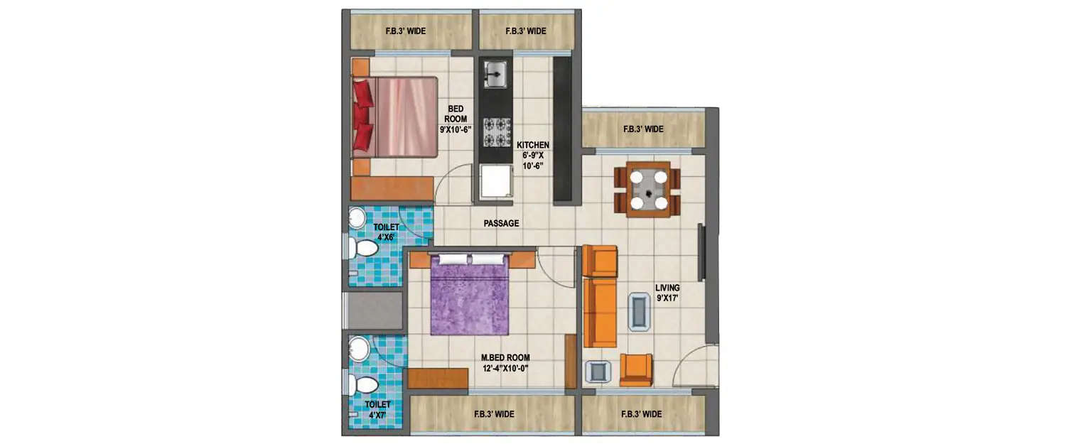 Floor plan for 2 BHK