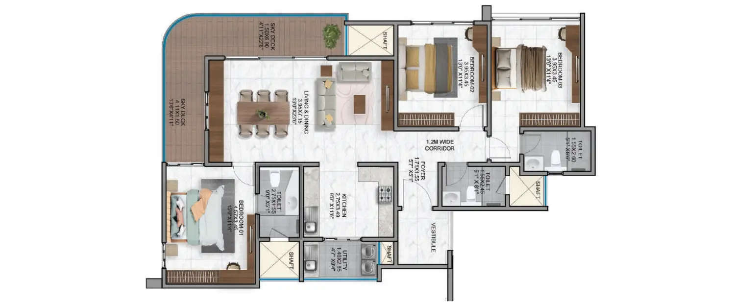 Floor plan for 3 BHK