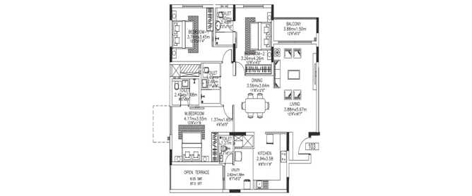 Kolte Patil 24K Grazio Koramangala - Floor plan 3 BHK 1349 Sq.ft