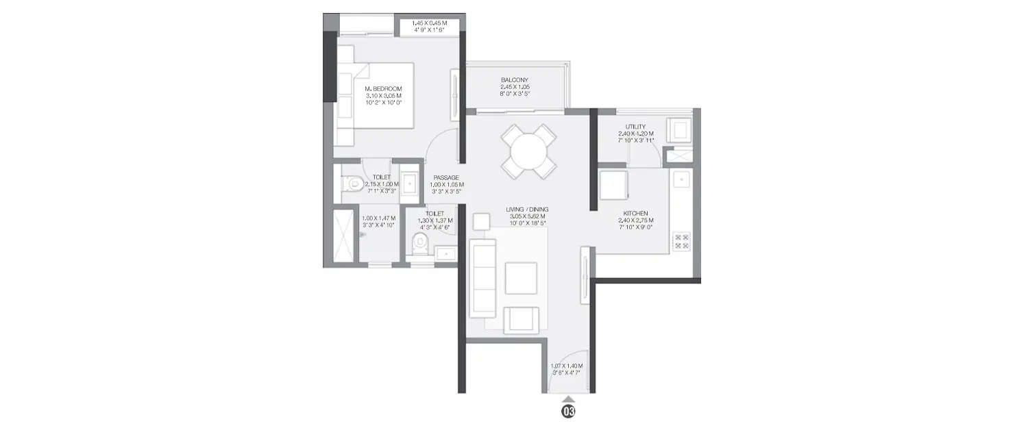 Floor plan for 1 BHK