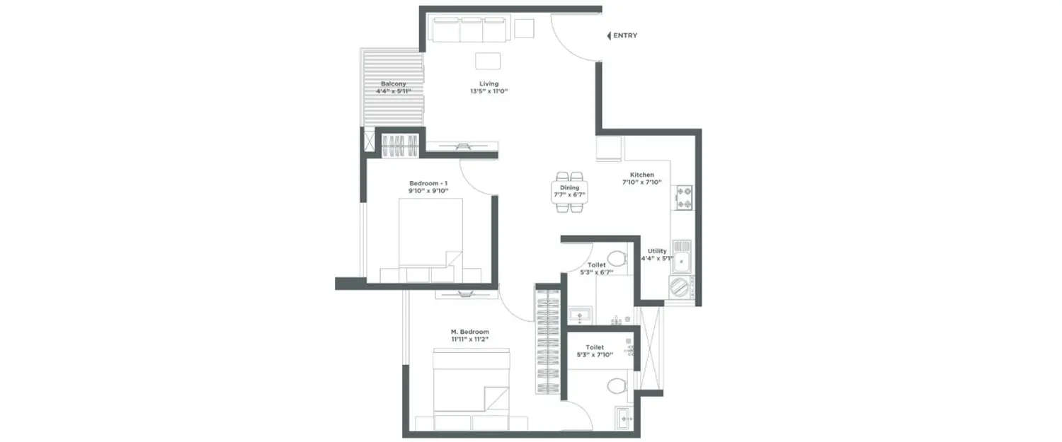 Floor plan for 2 BHK