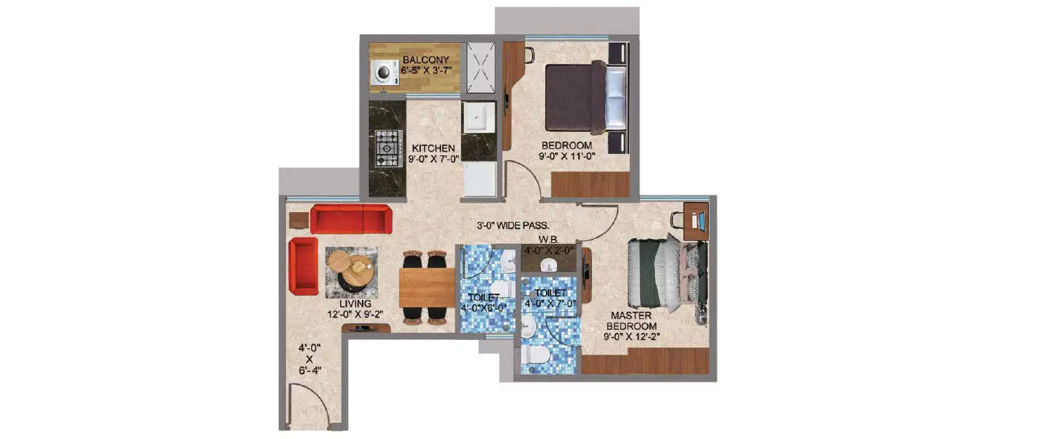 Floor plan for 2 BHK