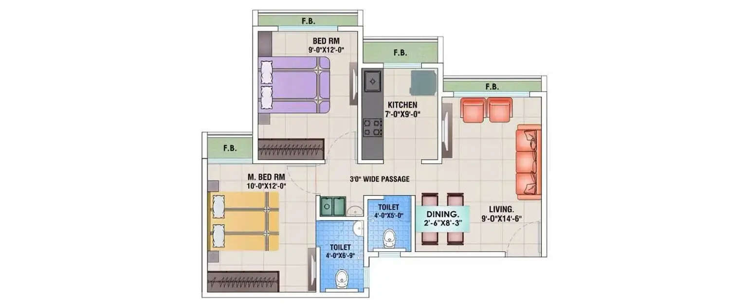 Floor plan for 2 BHK
