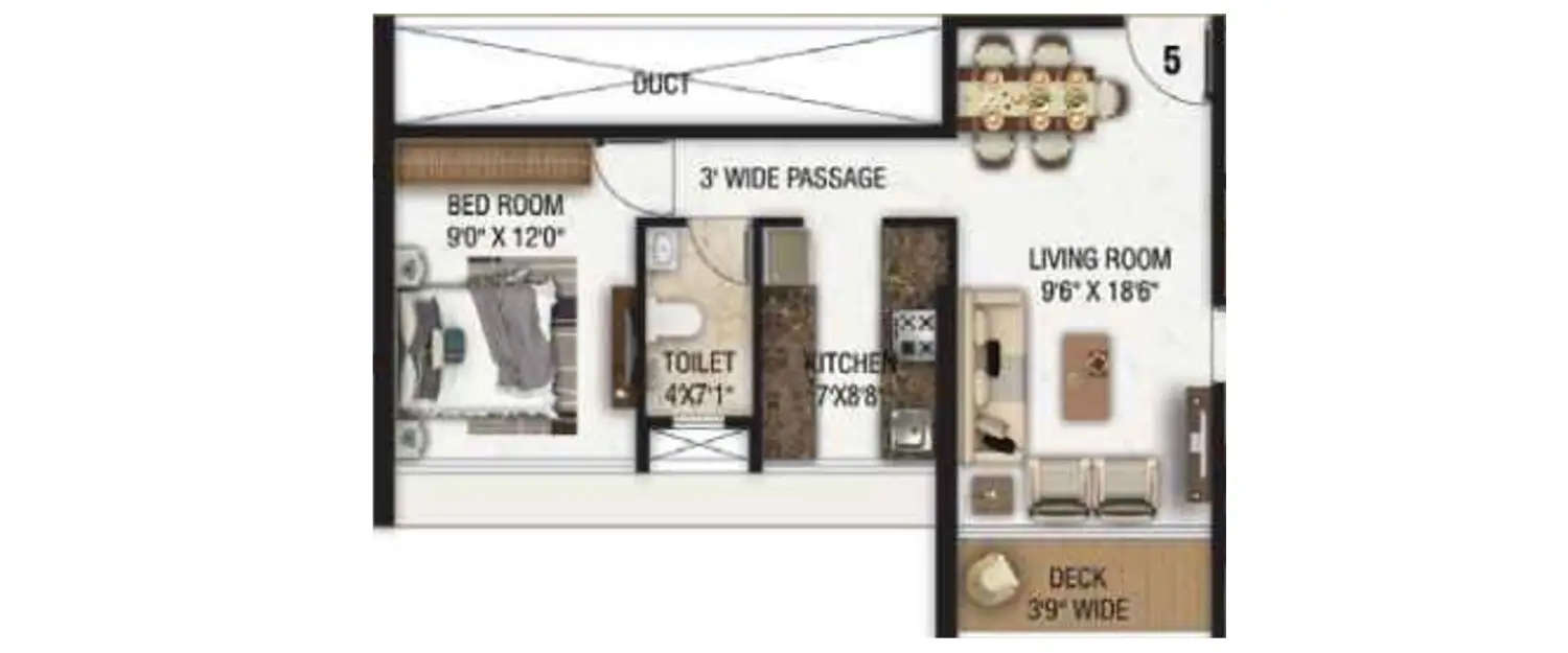 Floor plan for 1 BHK