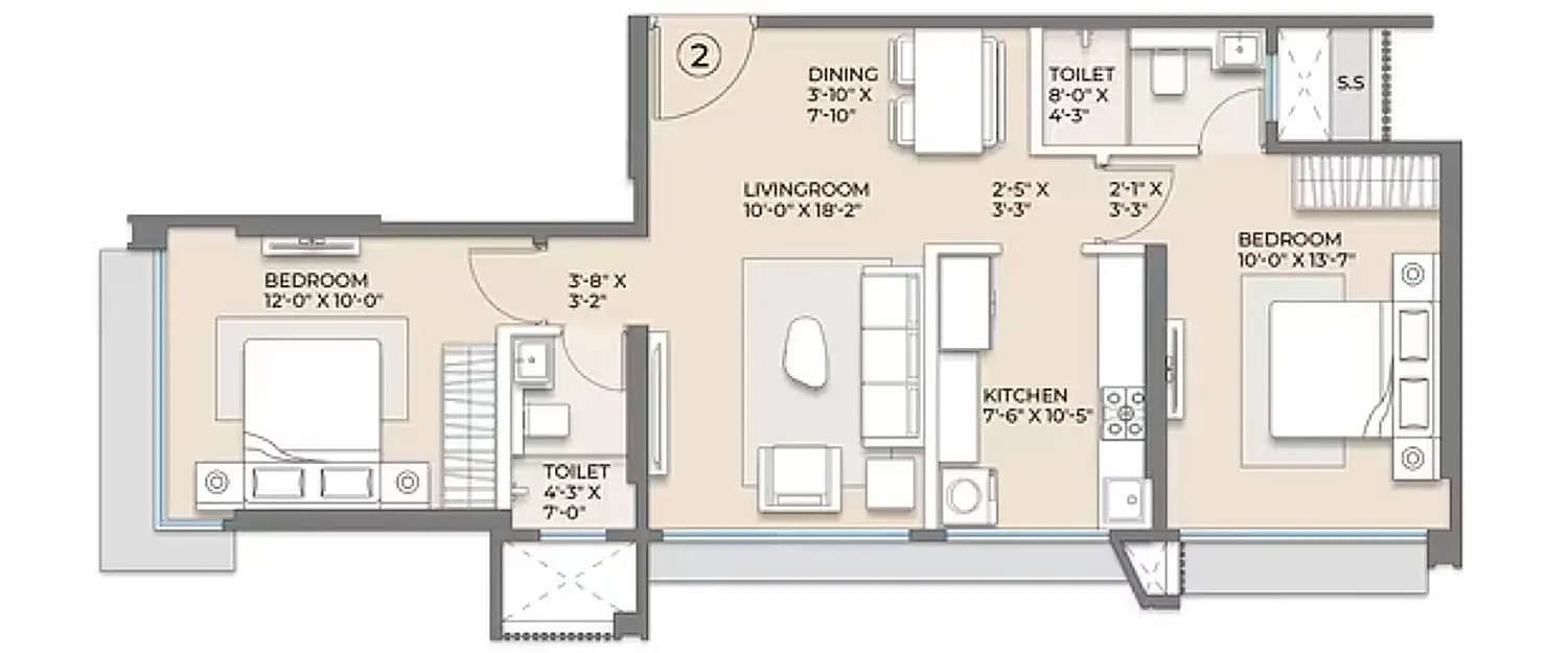 Floor plan for 2 BHK