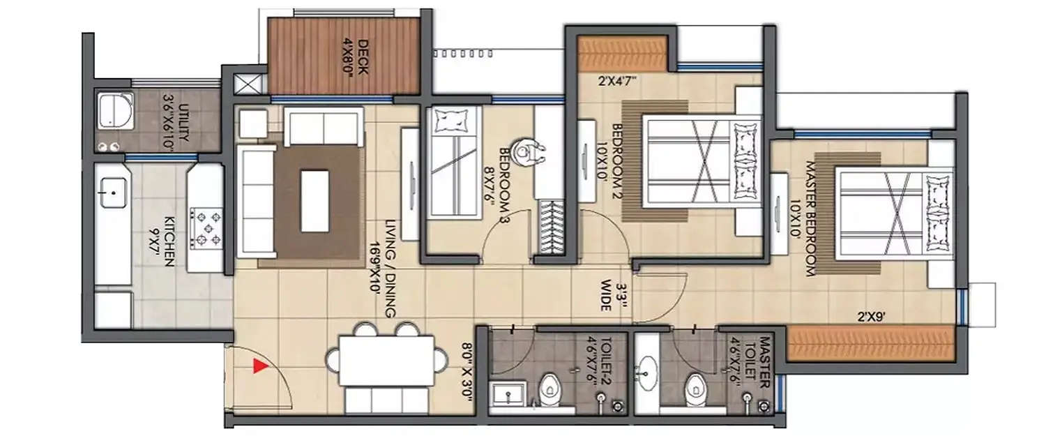 Floor plan for 3 BHK