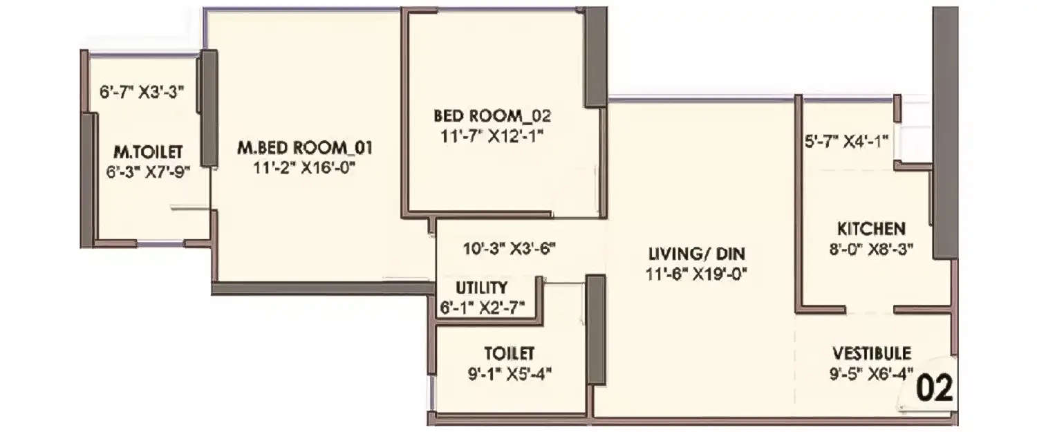 Floor plan for 2 BHK