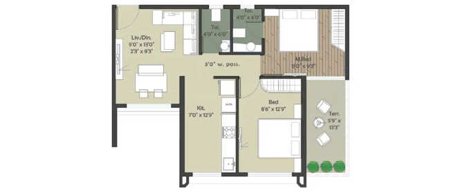 Today Utsav City Panvel - Floor plan 2 BHK 610 Sq.ft