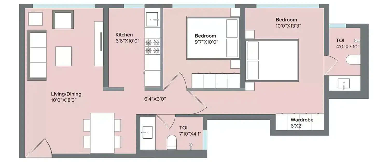 Floor plan for 2 BHK