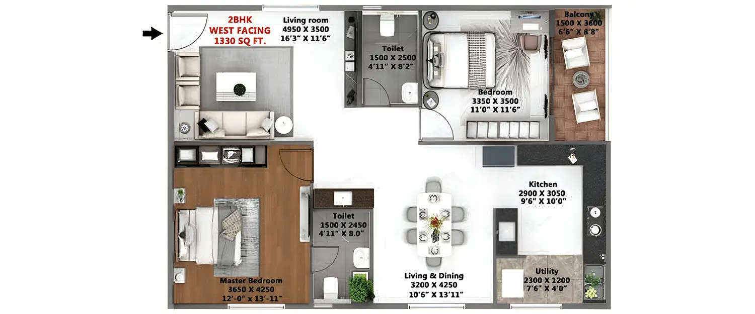 Floor plan for 2 BHK