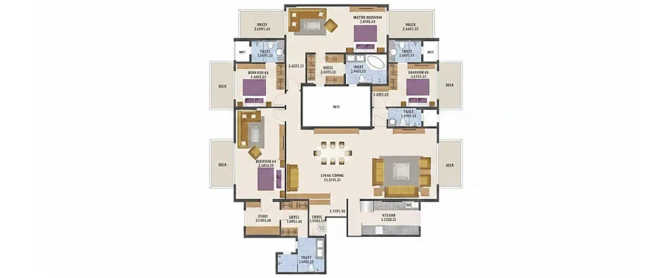Hubtown Seasons Chembur - Floor plan 4 BHK 1700 Sq.ft
