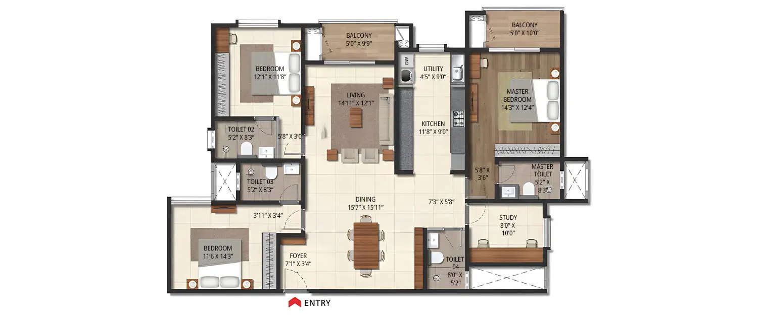 Floor plan for 3.5 BHK