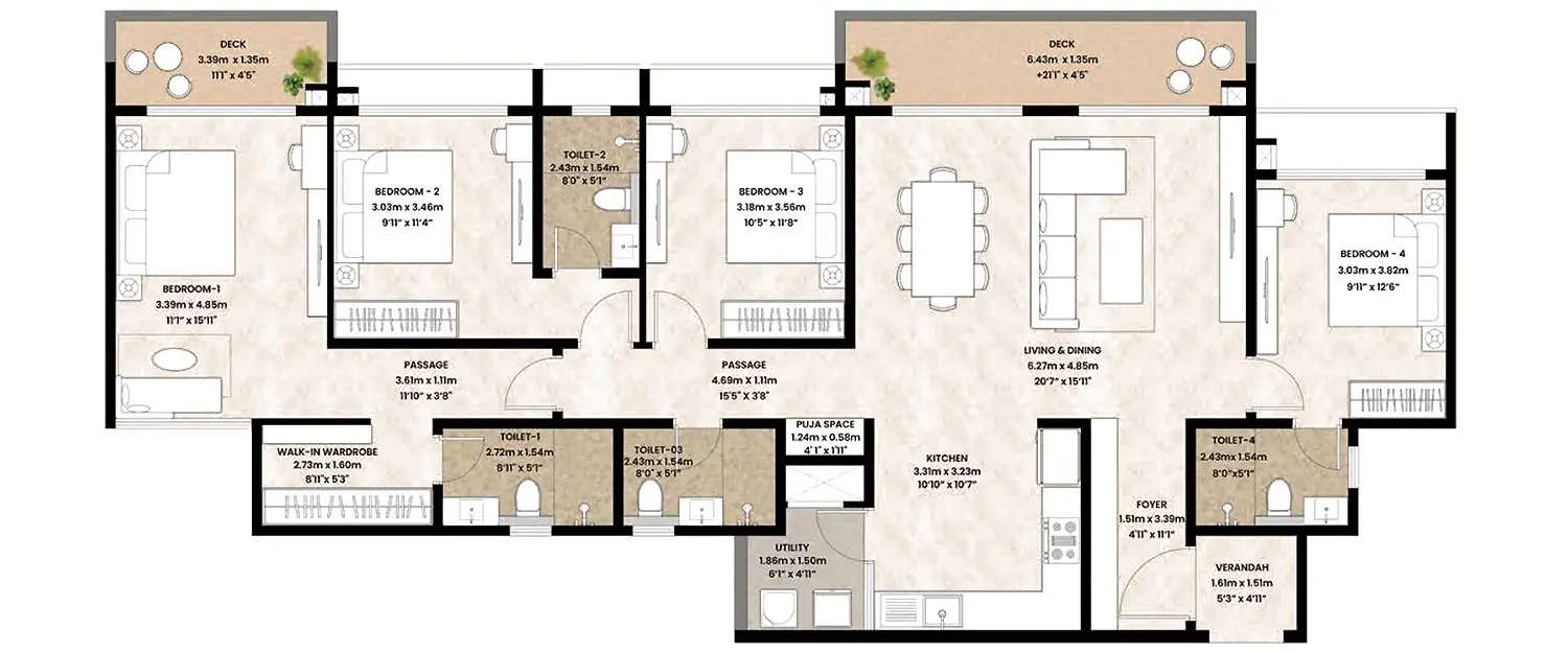 Floor plan for 4 BHK