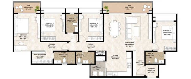 Mahindra Blossoms Whitefield - Floor plan 4 BHK 2350 Sq.ft