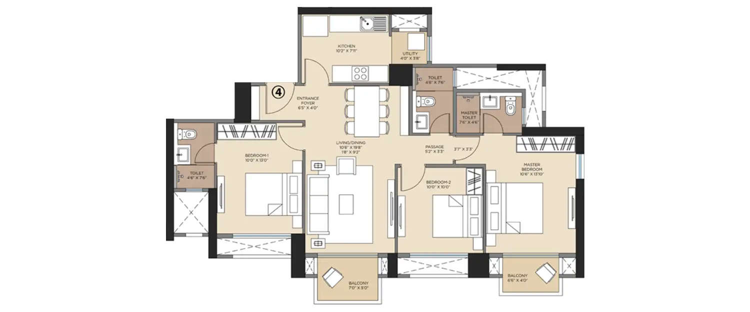 Floor plan for 3 BHK