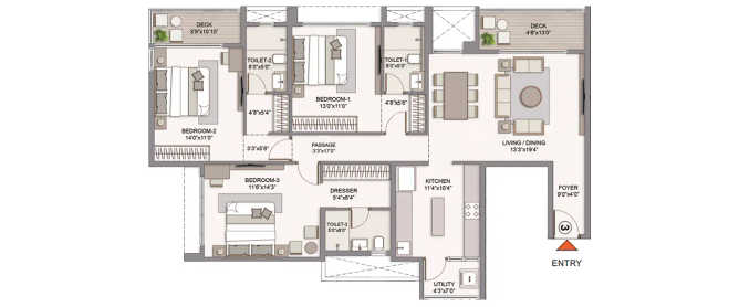 Chandak Vansham Vile Parle - Floor plan 3 BHK 1365 Sq.ft