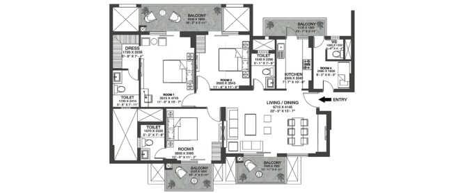 Godrej Nature Plus Sector 33 Gurgaon - Floor plan 3 BHK 1898 Sq.ft