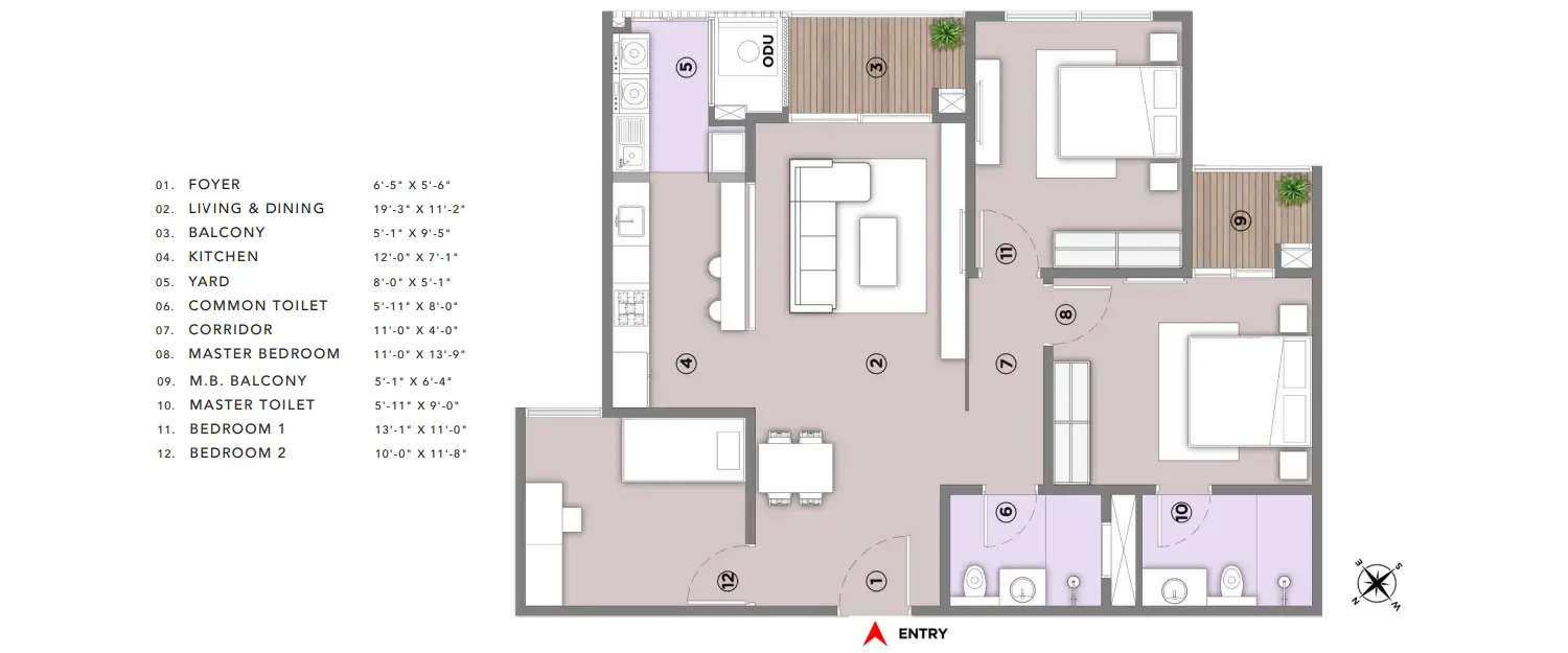 Floor plan for 3 BHK
