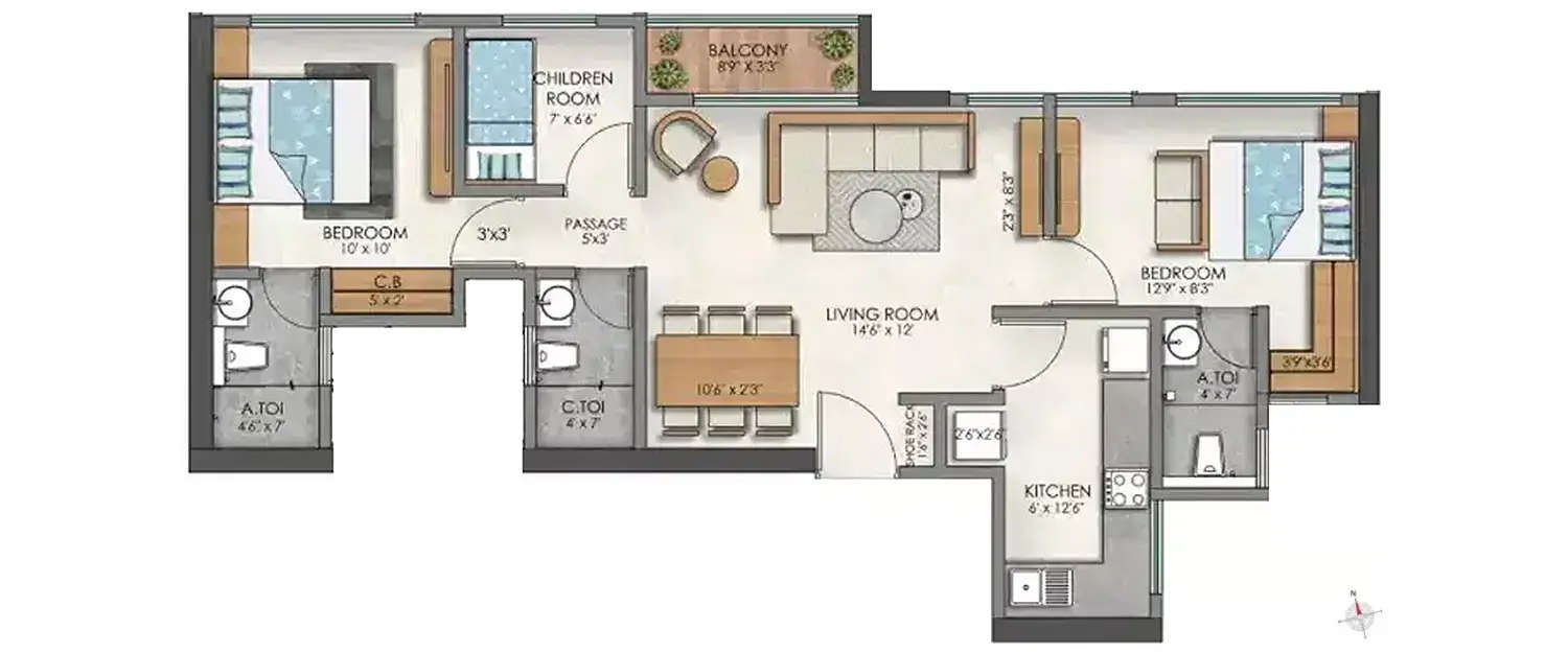 Floor plan for 2.5 BHK
