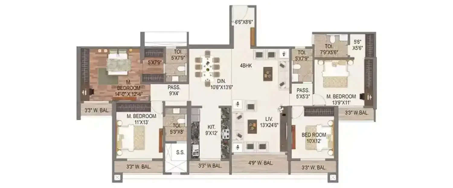 Floor plan for 4 BHK