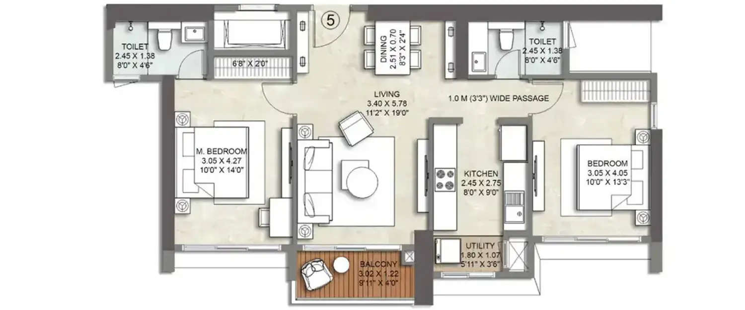 Floor plan for 2 BHK