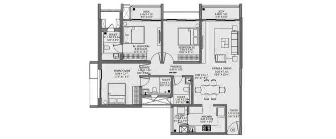 Godrej The Highlands Panvel - Floor plan 3 BHK 1050 Sq.ft