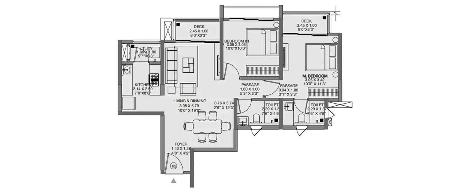 Floor plan for 2 BHK