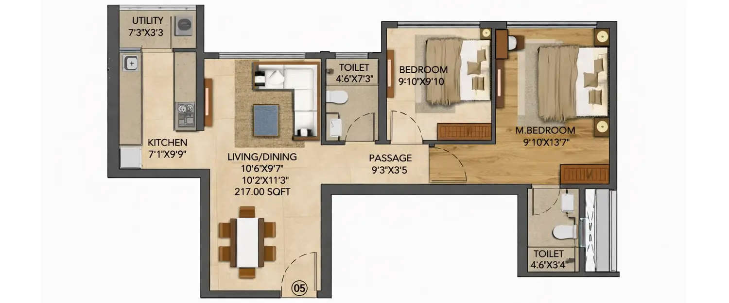Floor plan for 2.5 BHK