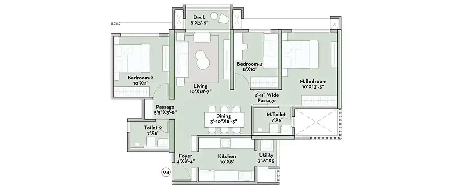 Floor plan for 3 BHK