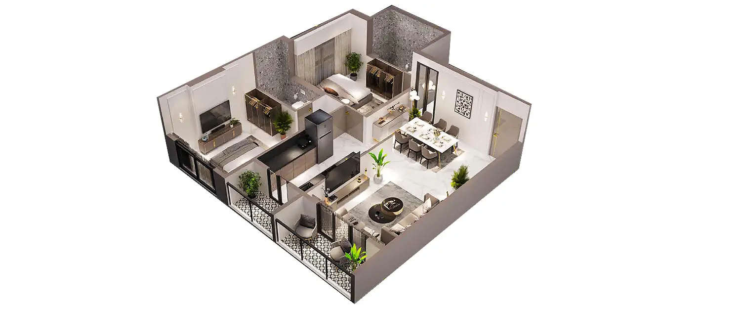 Floor plan for 2 BHK