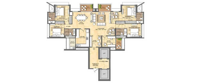 Lodha Bellevue Mahalaxmi - Floor plan 4 BHK 1602 Sq.ft