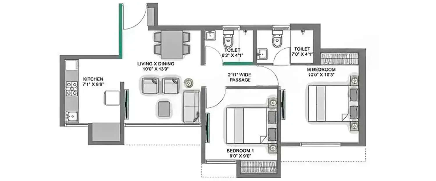 Floor plan for 2 BHK