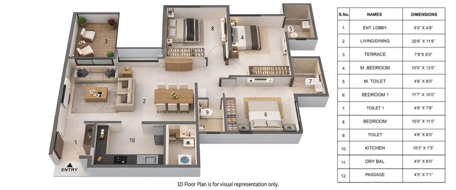 Floor plan for 3 BHK