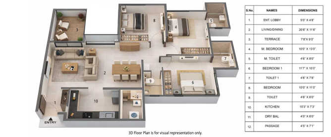 Shapoorji Pallonji Codename Tornado Hinjewadi - Floor plan 3 BHK 787 Sq.ft