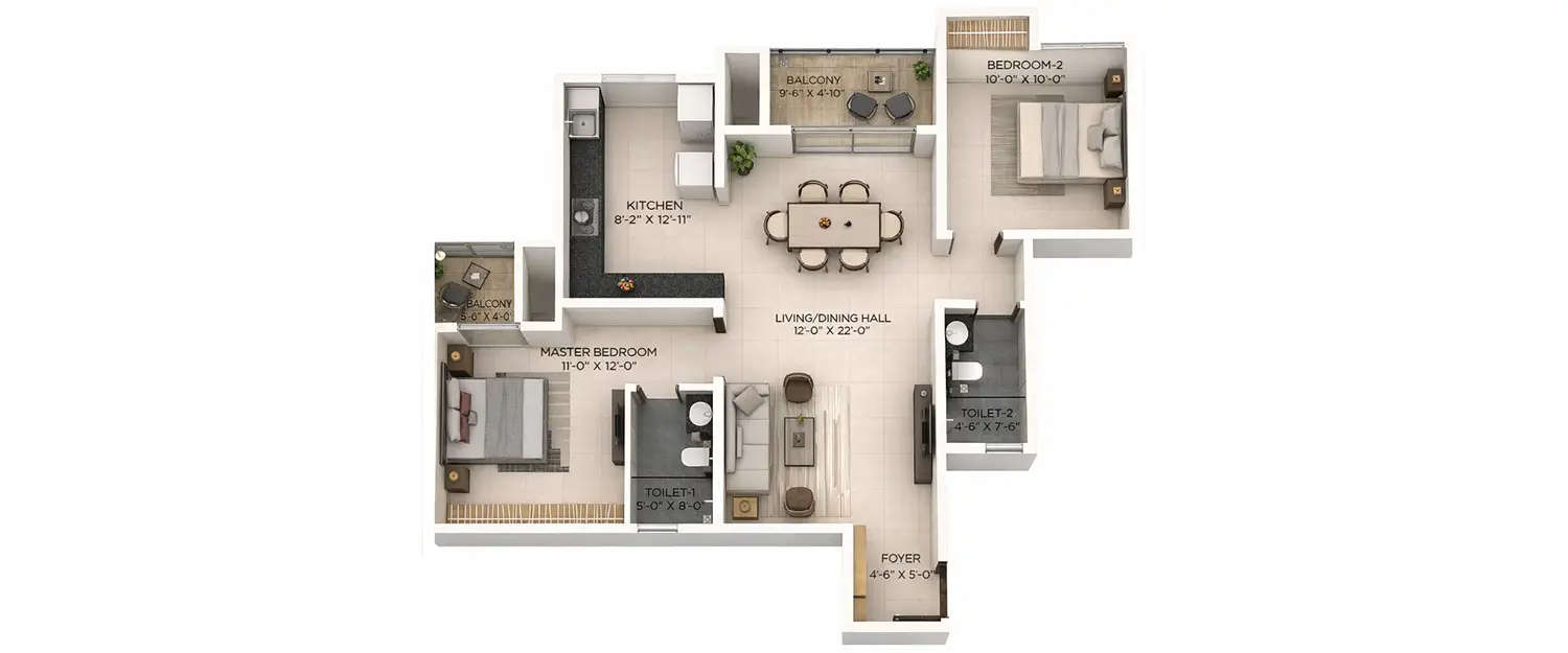 Floor plan for 2 BHK