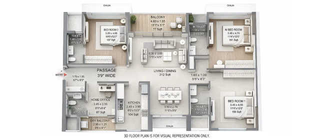 Godrej Vistas Vikhroli - Floor plan 3 BHK 1410 Sq.ft