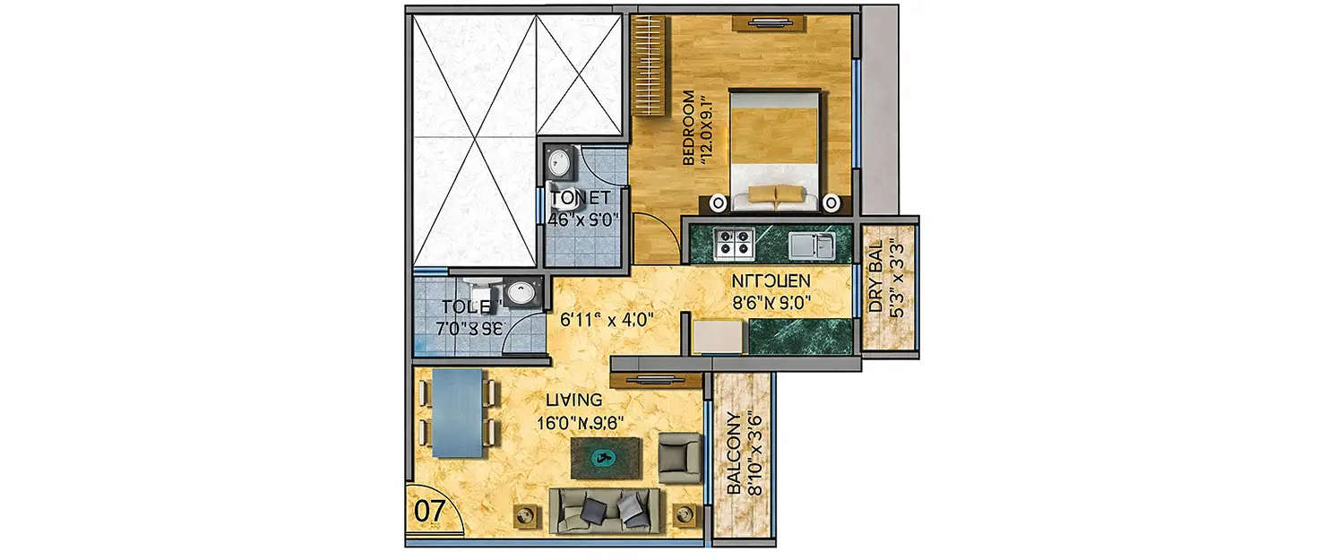 Floor plan for 2 BHK