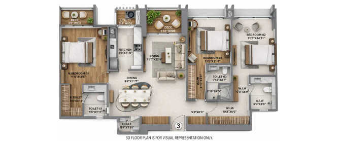 Runwal 7 Mahalaxmi Mahalaxmi - Floor plan 3 BHK 1297 Sq.ft