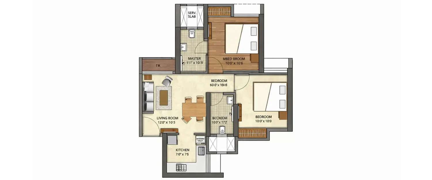 Floor plan for 2 BHK