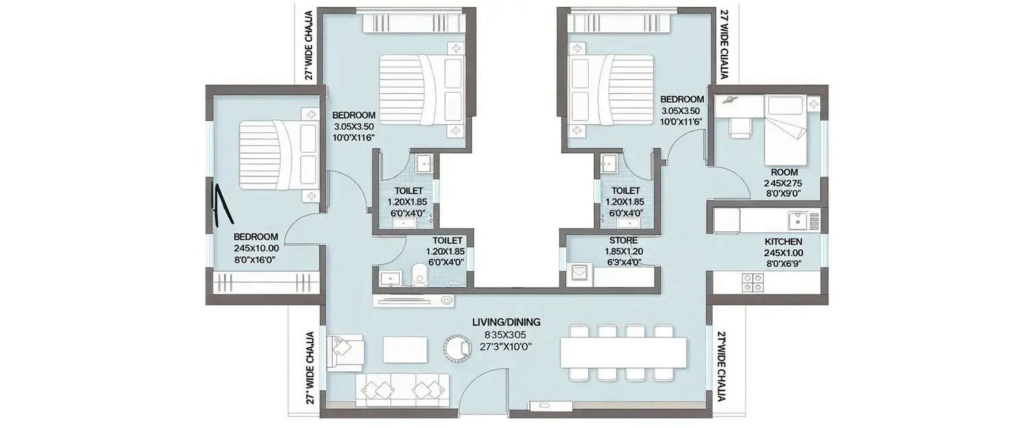 Floor plan for 4 BHK