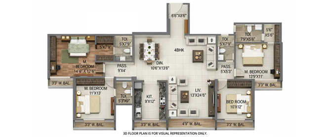 Sai World Empire Kharghar - Floor plan 4 BHK 2173 Sq.ft