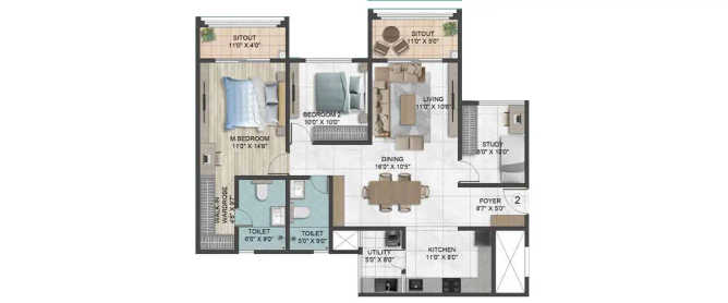 Sumadhura Epitome Rachenahalli - Floor plan 3 BHK 1635 Sq.ft