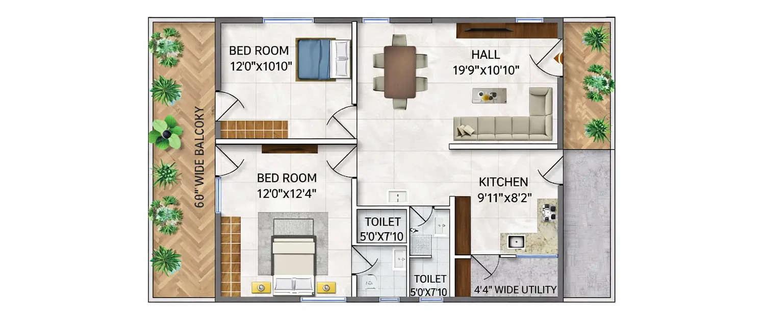 Floor plan for 2 BHK