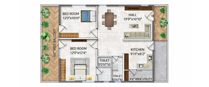 Primark Inspira Miyapur - Floor plan 2 BHK 725 Sq.ft