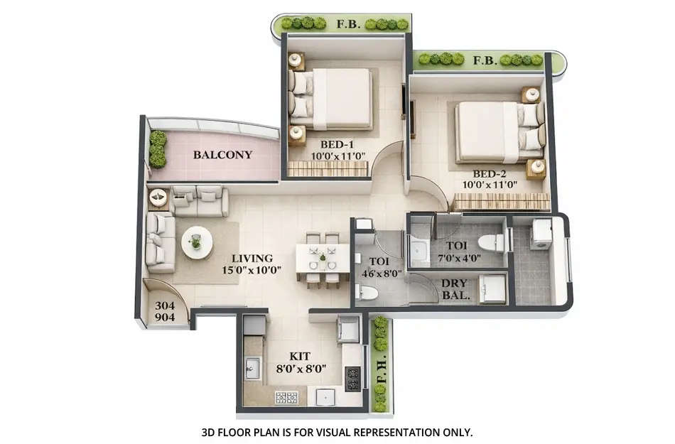 Floor plan for 2 BHK