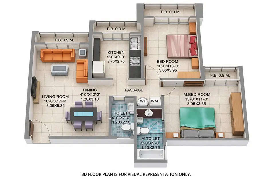 Floor plan for 2 BHK