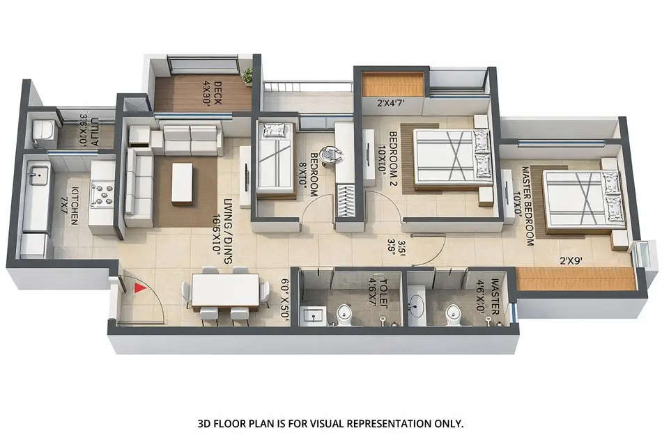Floor plan for 3 BHK