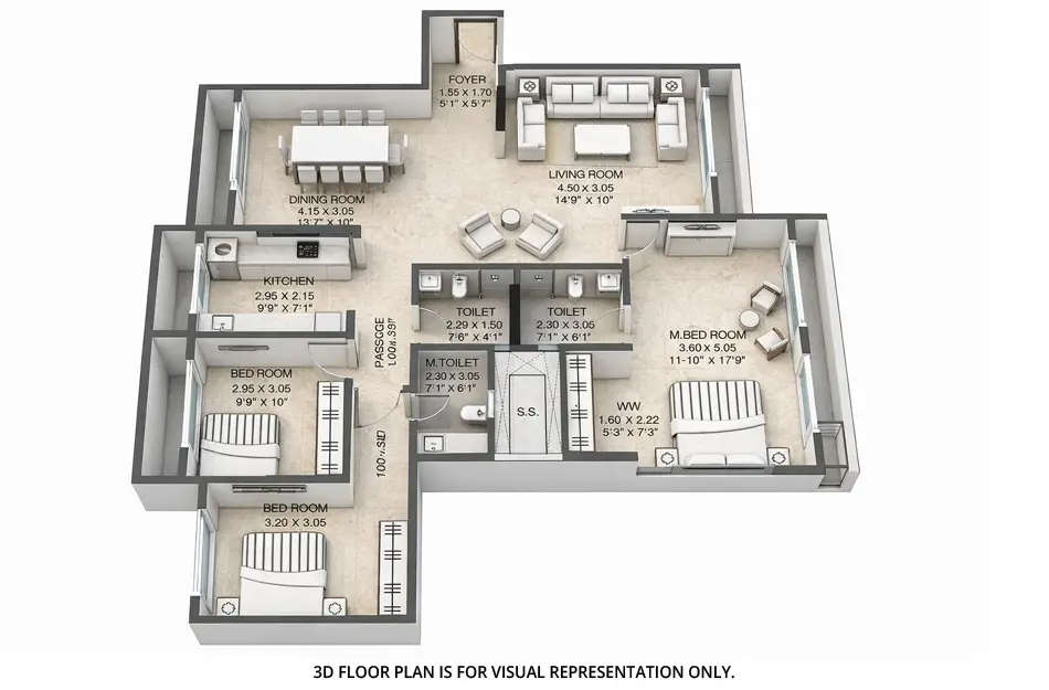 Floor plan for 3 BHK