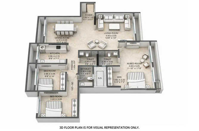 Paranjape Athena Bandra - Floor plan 3 BHK 1171 Sq.ft